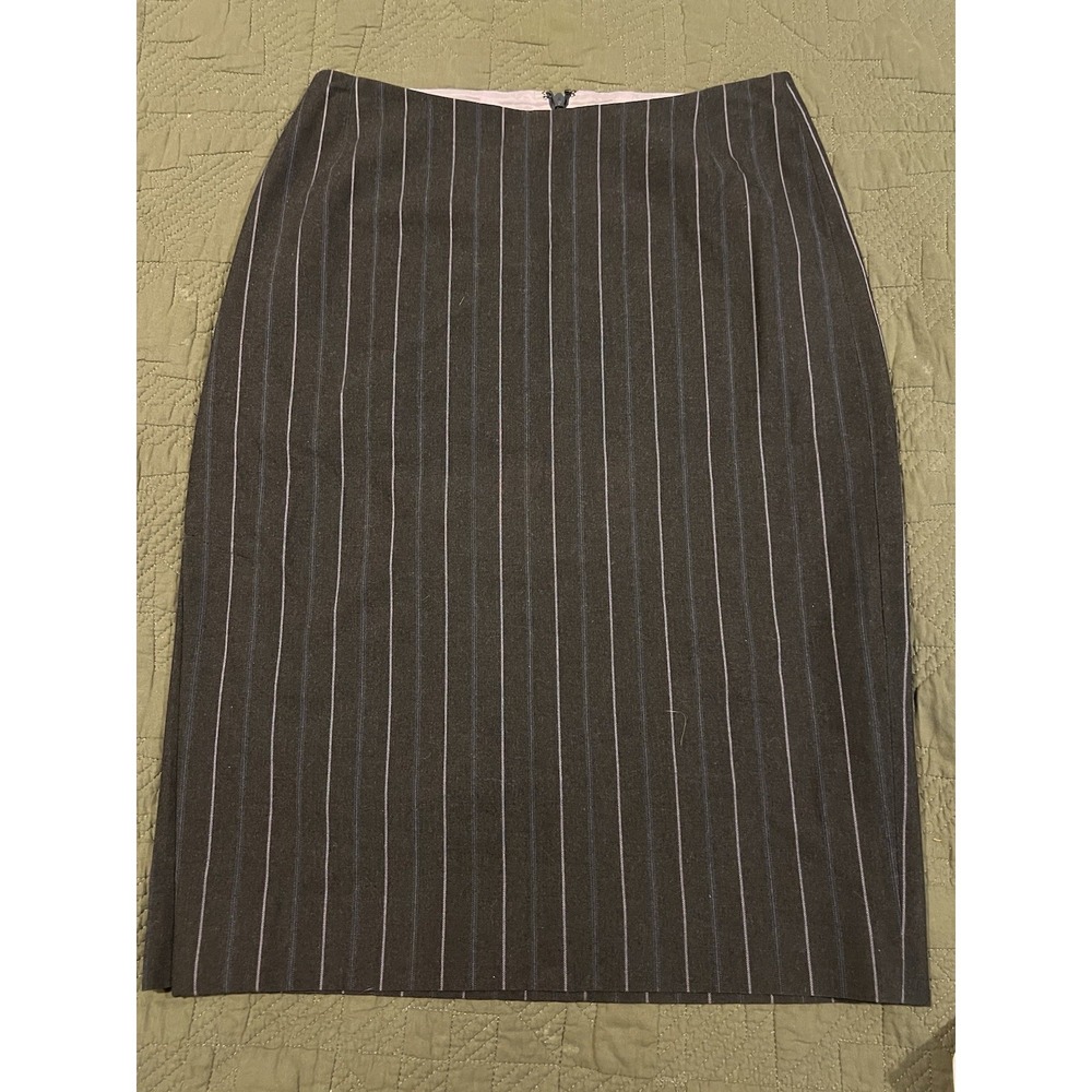 Burberry Women's Wool Cotton‎ Bland Mini Pencil Skirt Blue With Pin Stripes